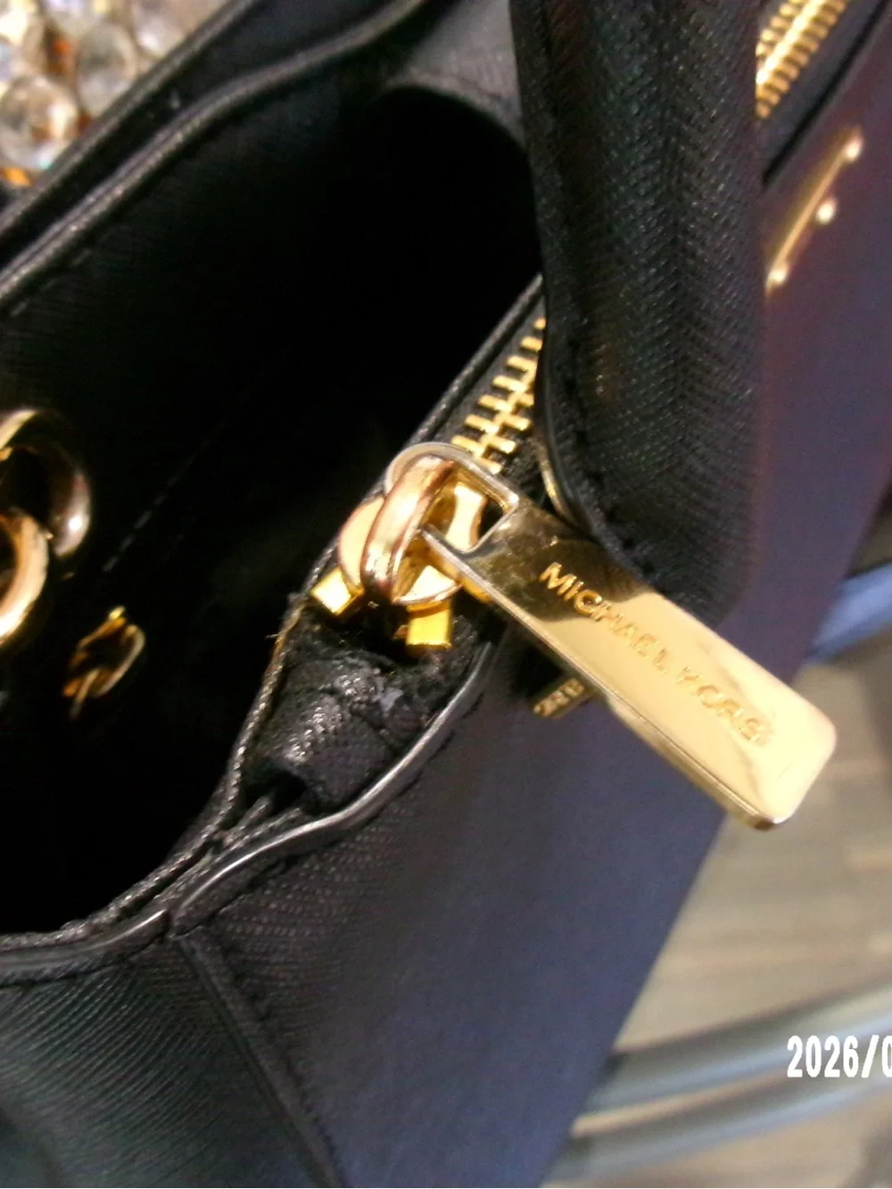 Michael Kors Navy Saffiano Crossbody Satchel with Gold Hardware
